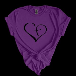 Graphic Heart Cross T-shirt 100% cotton 3 available colors image 4