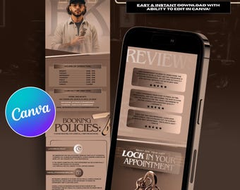 Plantilla de reserva de Barbershop Acuity + folleto de programación / Plantilla de sitio web de peluquería / Sitio web de reservas de peluquería / Configuración de citas para peluquería