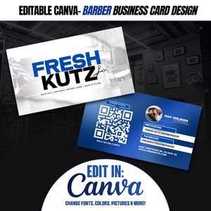 2025 Instagram Barbershop Business Card Template, Editable Black white Barber Business Canva Card Design, Digital QR Code DIY Calling Card