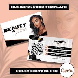 DIY Business Card Template, QR Code Business Card,DIY Canva Business Card Template for Hair Stylists, Makeup Artists, Nail Techs, Lash Techs