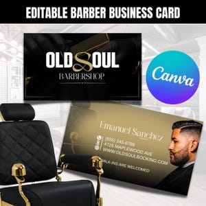 2025 Instagram Barbershop Business Card Template, Editable Black white Barber Business Canva Card Design, Digital QR Code DIY Calling Card