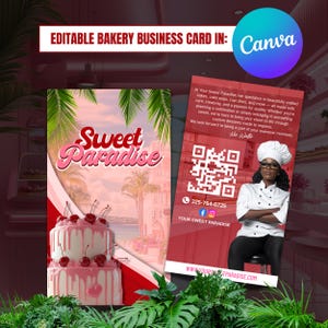 Modelo de cartão de visita para confeitaria, cartão de visita para confeitaria para impressão, identidade visual para confeitaria, design de cartão de visita faça você mesmo, cartão para download instantâneo