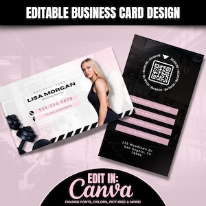 Bearbeitbare Visitenkartenvorlage, vorgefertigte Visitenkarten, druckbare Visitenkarte, Canva-Vorlage, sofortiger Download, Personal Trainer