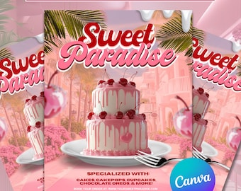 Bakery Flyer, DIY Flyer Template Design, Cake Flyer, Sweet Treats Dessert Flyer, Baking Sale Flyer, Bake Shop Flyer, Premade Business Flyer