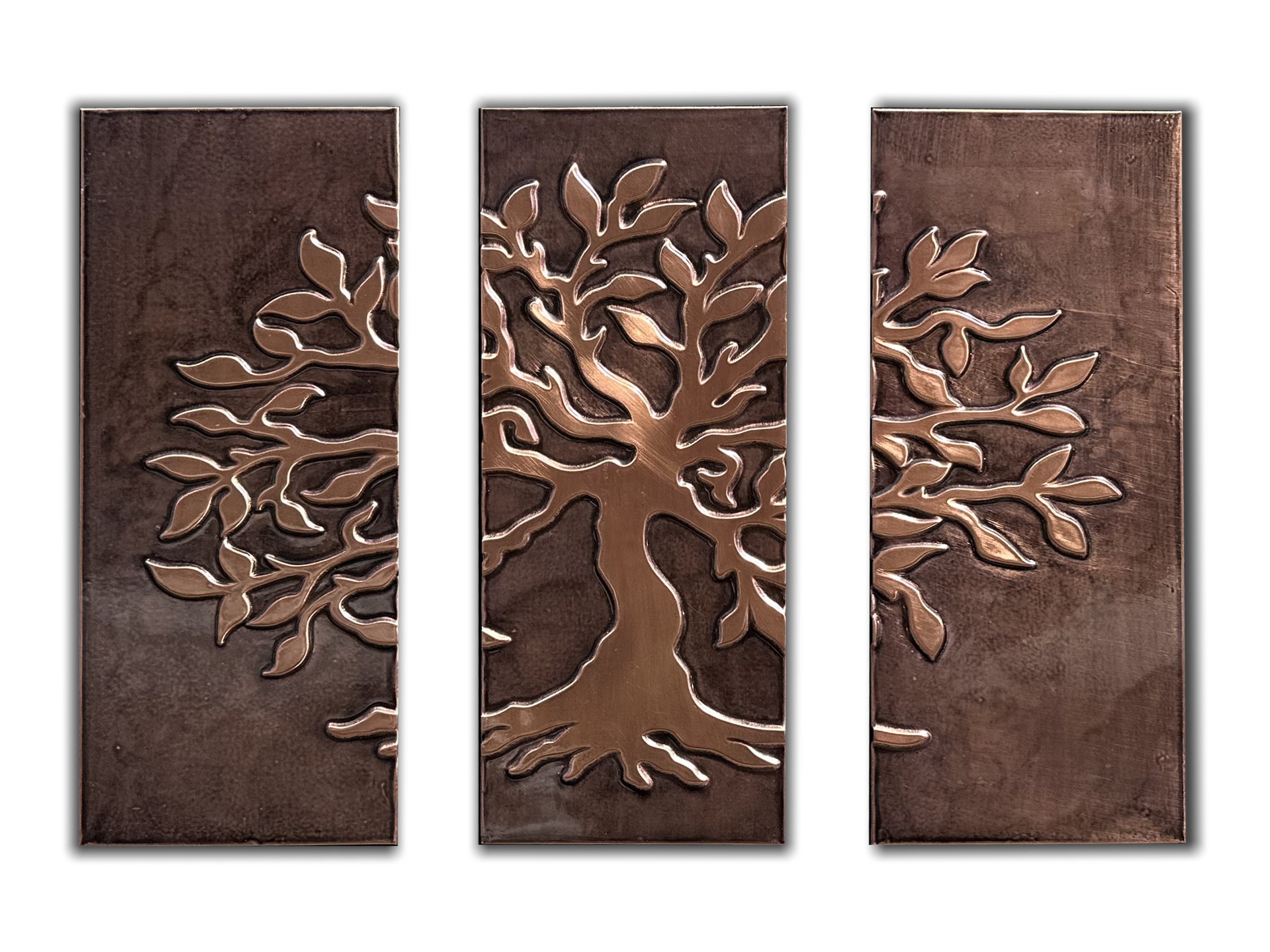 Handmade Copper Tree of Life Wall Art, Rustic Kitchen Tile, 3-piece ...