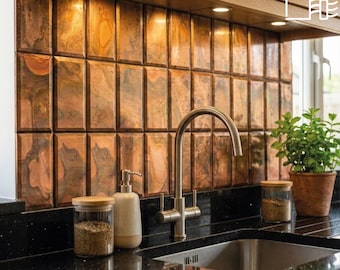Azulejos de cobre macizo hechos a mano de 4x8 / Decoración de pared para salpicadero de cocina estilo rústico moderno de granja
