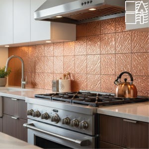 Handmade Copper Wave Tile: Art Deco Backsplash, Fireplace Accent (7.8x7.8 in