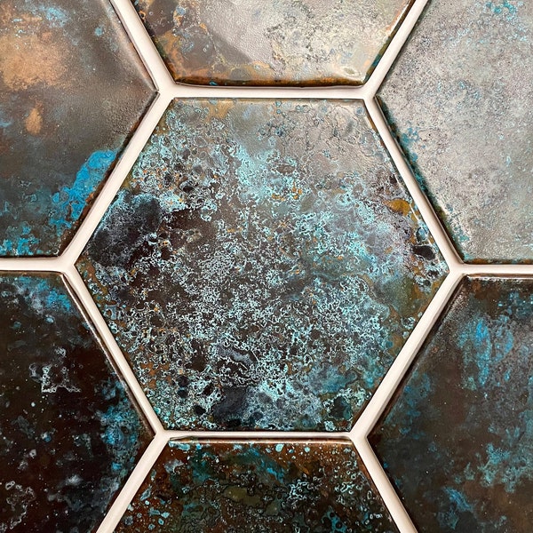 Rustic Patina Copper Wall Tiles, Artistic Home Decor Gift, Ideal for Bathroom Renovation, Decorative Wall Feature, Unique Housewarming Gift