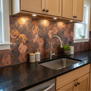 Azulejo hexagonal de cobre hecho a mano para pared: Arte para salpicaderos de cocina