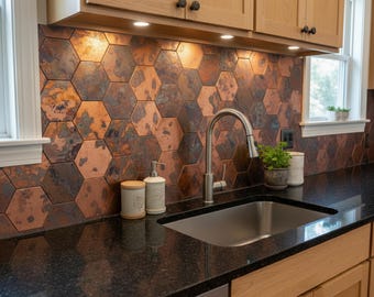 Handmade Copper Hexagon Wall Tile: Kitchen Backsplash Art
