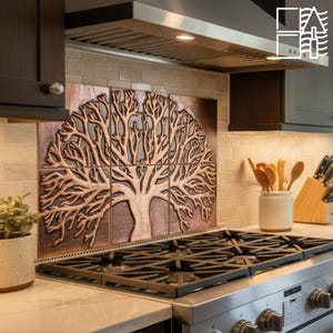 Azulejo para salpicadero de rama de árbol de cobre hecho a mano - Arte de pared para cocina