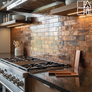 Azulejos de cobre hechos a mano para salpicadero: Azulejos Art Déco para cocina y chimenea