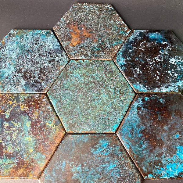 Rustic Patina Copper Wall Tiles, Artistic Home Decor Gift, Ideal for Bathroom Renovation, Decorative Wall Feature, Unique Housewarming Gift