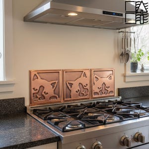 Juego de azulejos de gato de cobre hechos a mano (3 piezas) - Decoración de pared