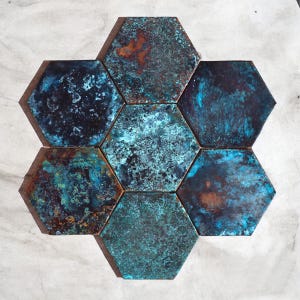 Rustic Patina Copper Wall Tiles, Artistic Home Decor Gift, Ideal for Bathroom Renovation, Decorative Wall Feature, Unique Housewarming Gift