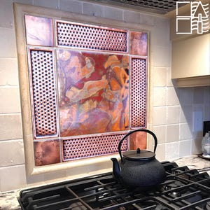 Paraschizzi in piastrelle di rame fatte a mano, decorazioni per pareti da cucina, piastrelle per caminetti, piastrelle Art Déco, decorazioni per la casa, decorazioni per la cucina, paraschizzi per la cucina, regali
