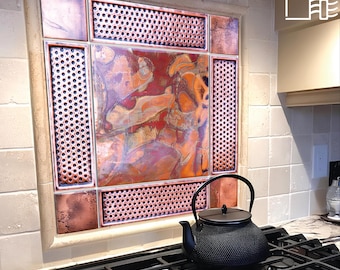 Handmade Copper Tile Backsplash: Art Deco Kitchen & Fireplace Decor