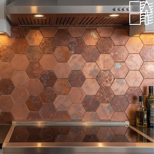 Handmade Copper Hexagon Tile: Kitchen Backsplash, Fireplace Tile