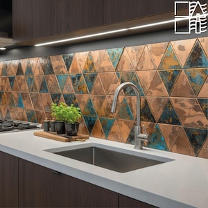 Handmade Copper Tile Backsplash: Art Deco Kitchen Wall Decor