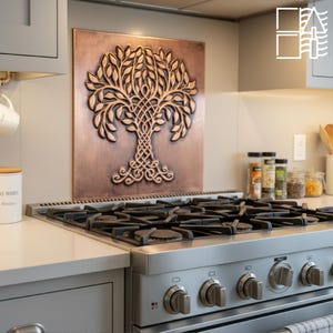 Hand Engraved Copper Tree of Life Tile: Rustic Kitchen Backsplash