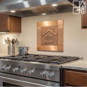 Handmade Copper &#39;Home Sweet Home&#39; Tile: Rustic Kitchen Backsplash