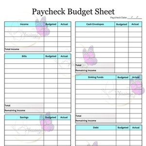 Printable Paycheck Budget Worksheet-Digital