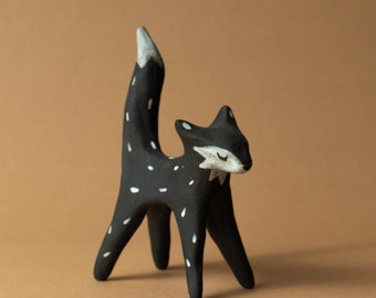 Marko Ceramic Wolf | Black Stoneware Clay Wolf with minimalist cute pattern and matt surface | Unique Christmas gift for lovely ones