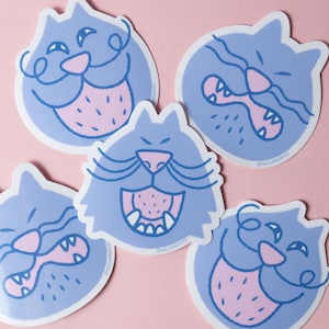Pegatinas de gatos / Pegatinas de vinilo brillante a prueba de agua / Animales locos dibujados a mano / Diseños de animales coloridos y extravagantes
