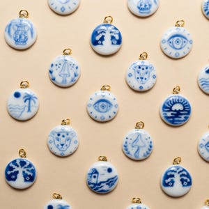 Hand-Painted Porcelain Charm Necklace: Nature & Animal Motifs
