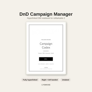 DnD Campaign Manager for reMarkable 2 | Hyperlinked DM Notebook, Session Prep & NPC Tracker | Dungeon Master Gift