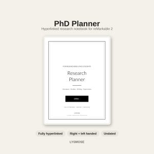 PhD Planner for reMarkable 2 | Hyperlinked Research Notebook, Literature Review & Thesis Tracker