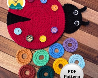 PDF Pattern - LadyBug Snap Buttoning Game - English Only-US Terms - Montessori - Fine Motor Skills - Educational