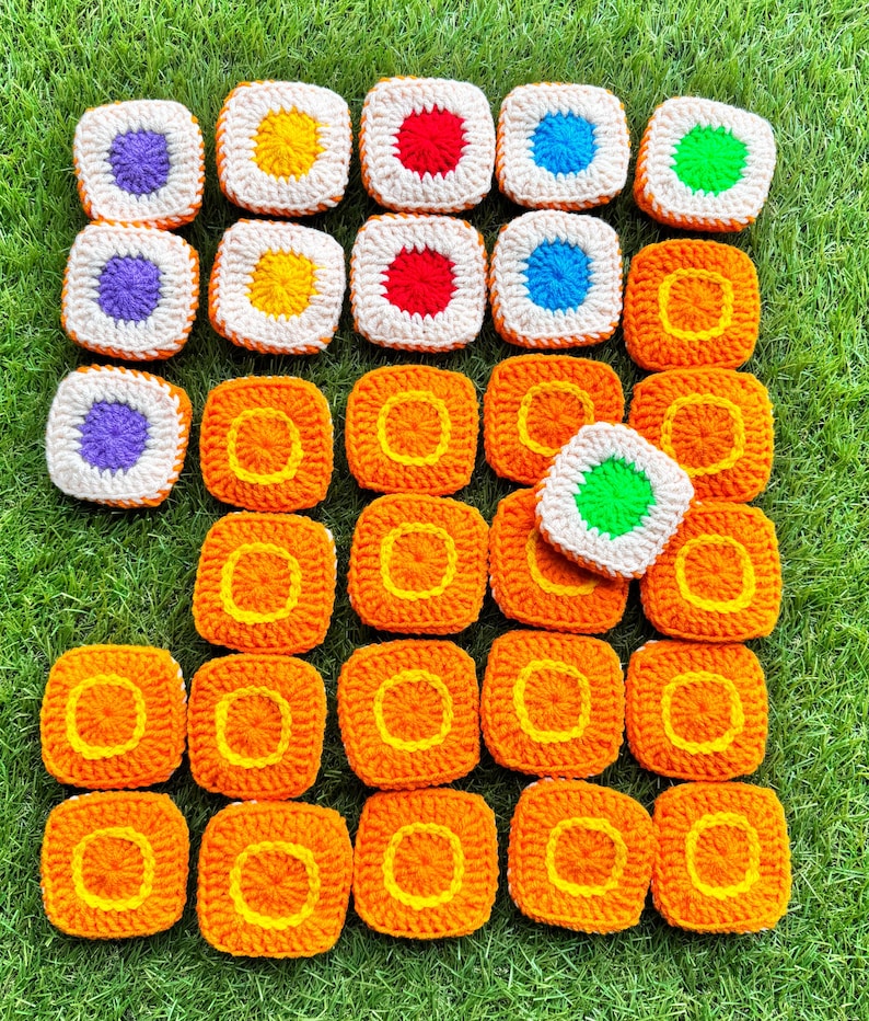 PDF Pattern - Crochet Colourful Tiles Game Set - Puzzle - English Only Pattern - US Terms - Educational Game - Montessori - Family Fun - 30 colourful set with 5 different colours for matching game and memory development