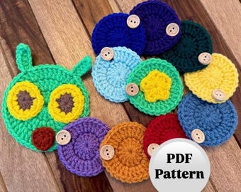 Patrón en PDF - Juego de abotonar "La oruga hambrienta" - Solo en inglés - Términos estadounidenses - Montessori - Educativo