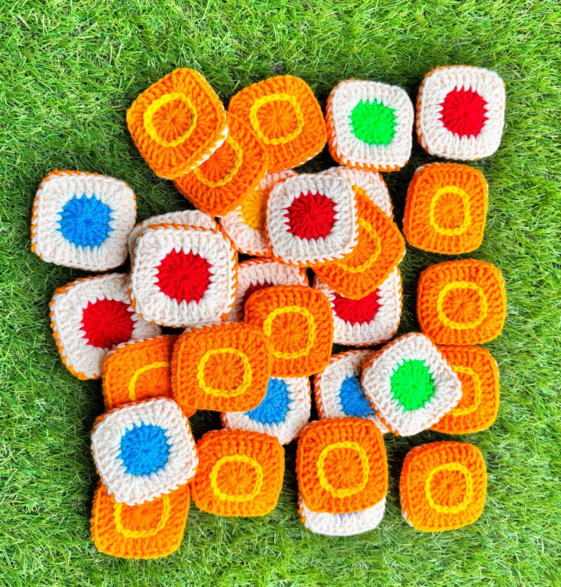PDF Pattern - Crochet Colourful Tiles Game Set - Puzzle - English Only Pattern - US Terms - Educational Game - Montessori - Family Fun - 30 colourful set with 5 different colours for matching game and memory development