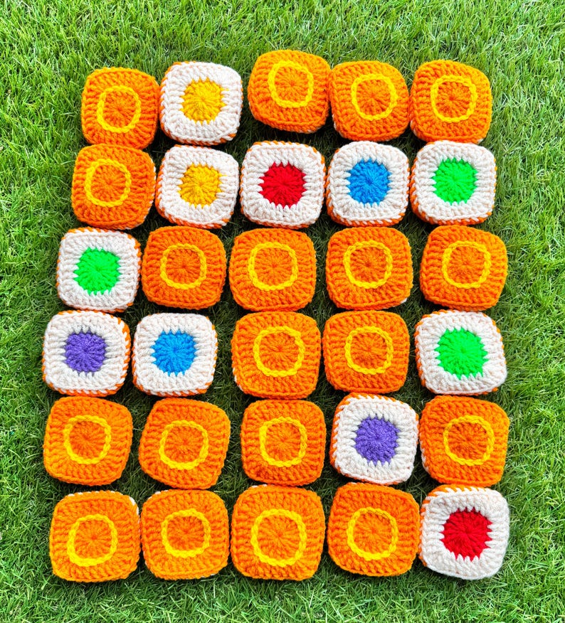 PDF Pattern - Crochet Colourful Tiles Game Set - Puzzle - English Only Pattern - US Terms - Educational Game - Montessori - Family Fun - 30 colourful set with 5 different colours for matching game and memory development