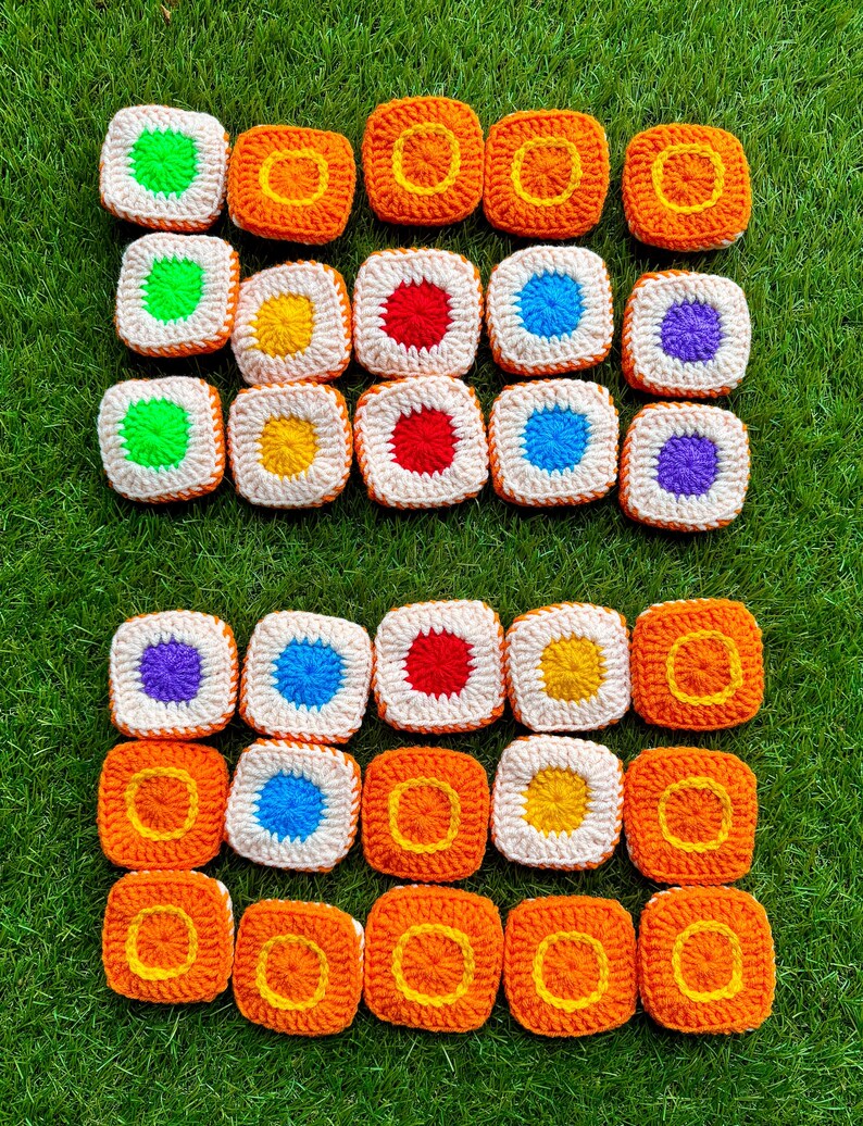 PDF Pattern - Crochet Colourful Tiles Game Set - Puzzle - English Only Pattern - US Terms - Educational Game - Montessori - Family Fun - 30 colourful set with 5 different colours for matching game and memory development