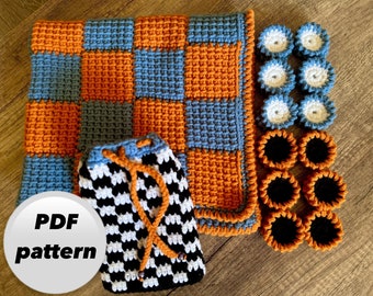 Patrón PDF - Juego de damas de crochet original - Bolsa/Peones - Solo en inglés - Términos de EE. UU. - Educativo - Montessori