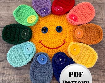 PDF Pattern - Rainbow Flower Snap Buttoning Game - English Only - US Terms - Montessori - Educational
