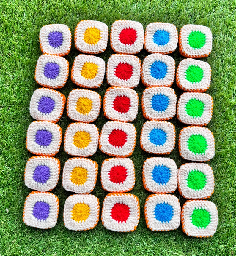 PDF Pattern - Crochet Colourful Tiles Game Set - Puzzle - English Only Pattern - US Terms - Educational Game - Montessori - Family Fun - 30 colourful set with 5 different colours for matching game and memory development