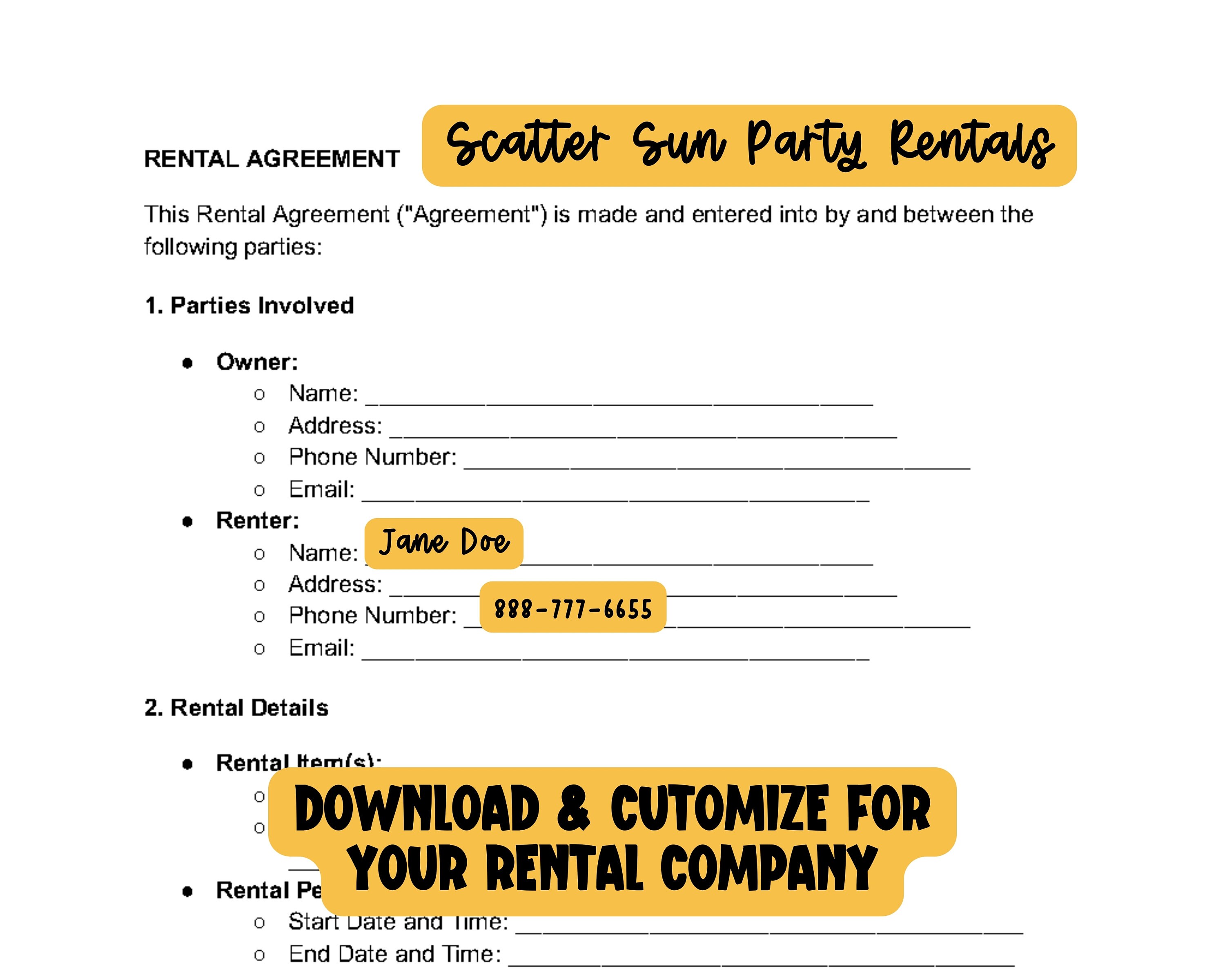 Inflatables Rental Agreement Template Hold Harmless Waiver and Receipt ...