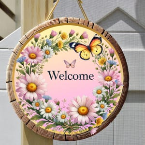 Floral Welcome Sign: Spring Flower, Butterfly Wreath (Digital Download)
