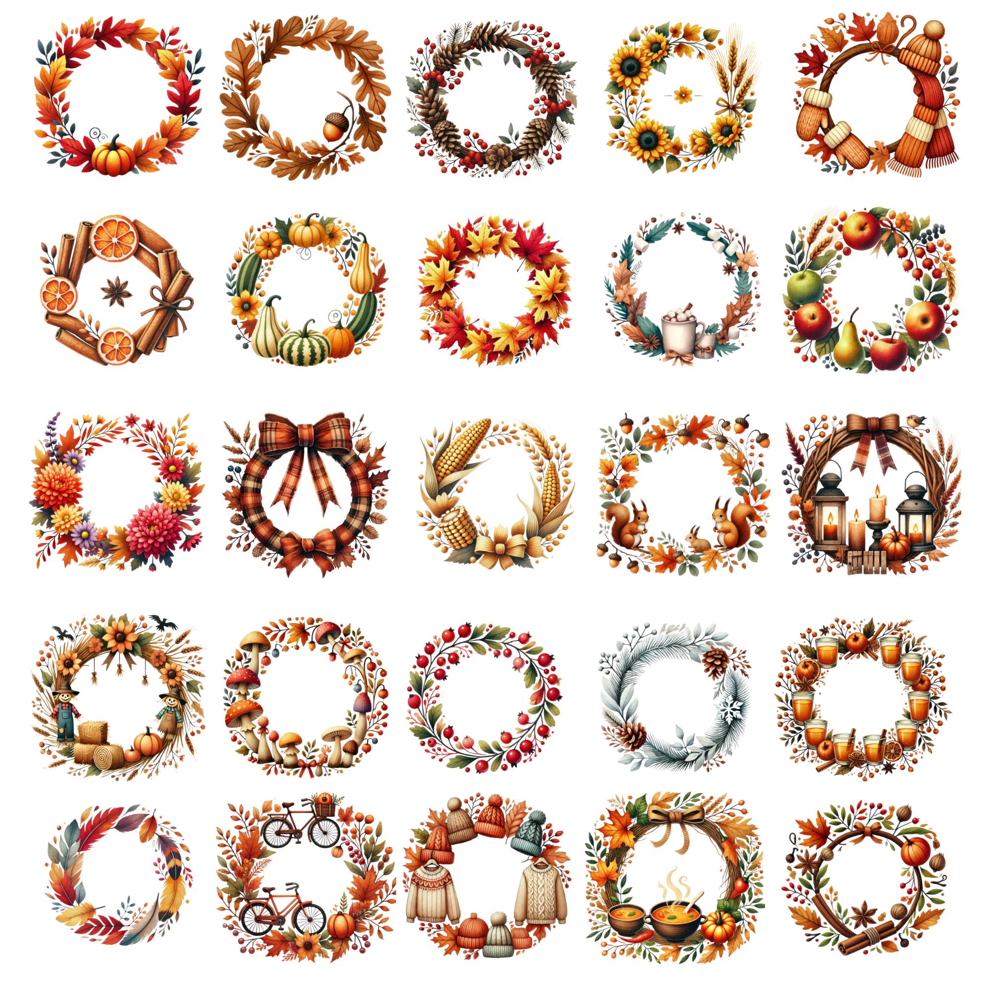Watercolor Fall Wreath Clipart: Autumn Floral PNG (300 DPI) - Etsy