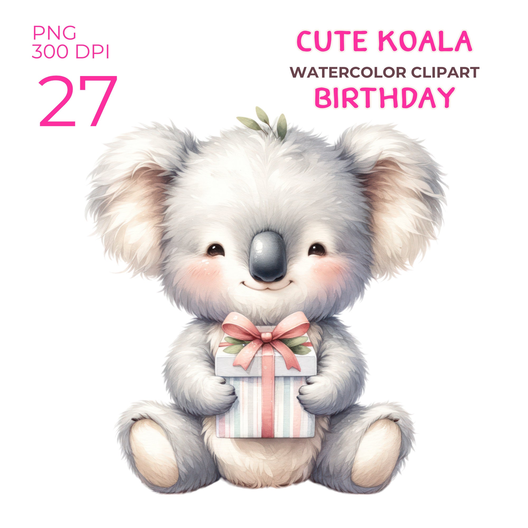 Cute Koala Celebration Clipart - Adorable Birthday Koala Watercolor ...