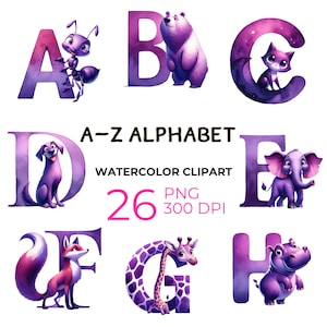 Animal Alphabet ClipArt Transparent PNG, Bundle ClipArt, Printable Animal Art, Nursery Clipart