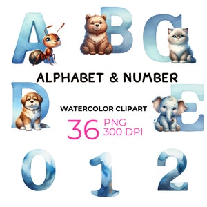 Animal Alphabet ClipArt Bundle Transparent PNG, Bundle ClipArt, Printable Animal Art, Nursery Clipart