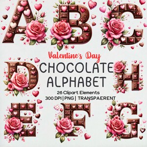 Watercolor Sweet Romance - Valentine&#39;s Day Chocolate Alphabet Clipart