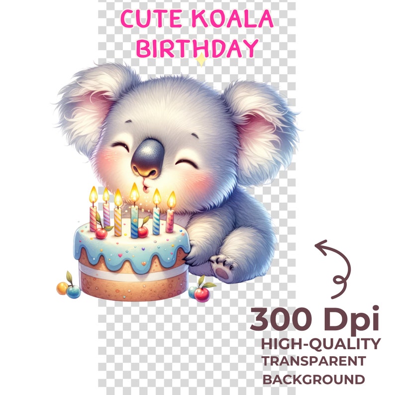 Cute Koala Celebration Clipart - Adorable Birthday Koala Watercolor ...