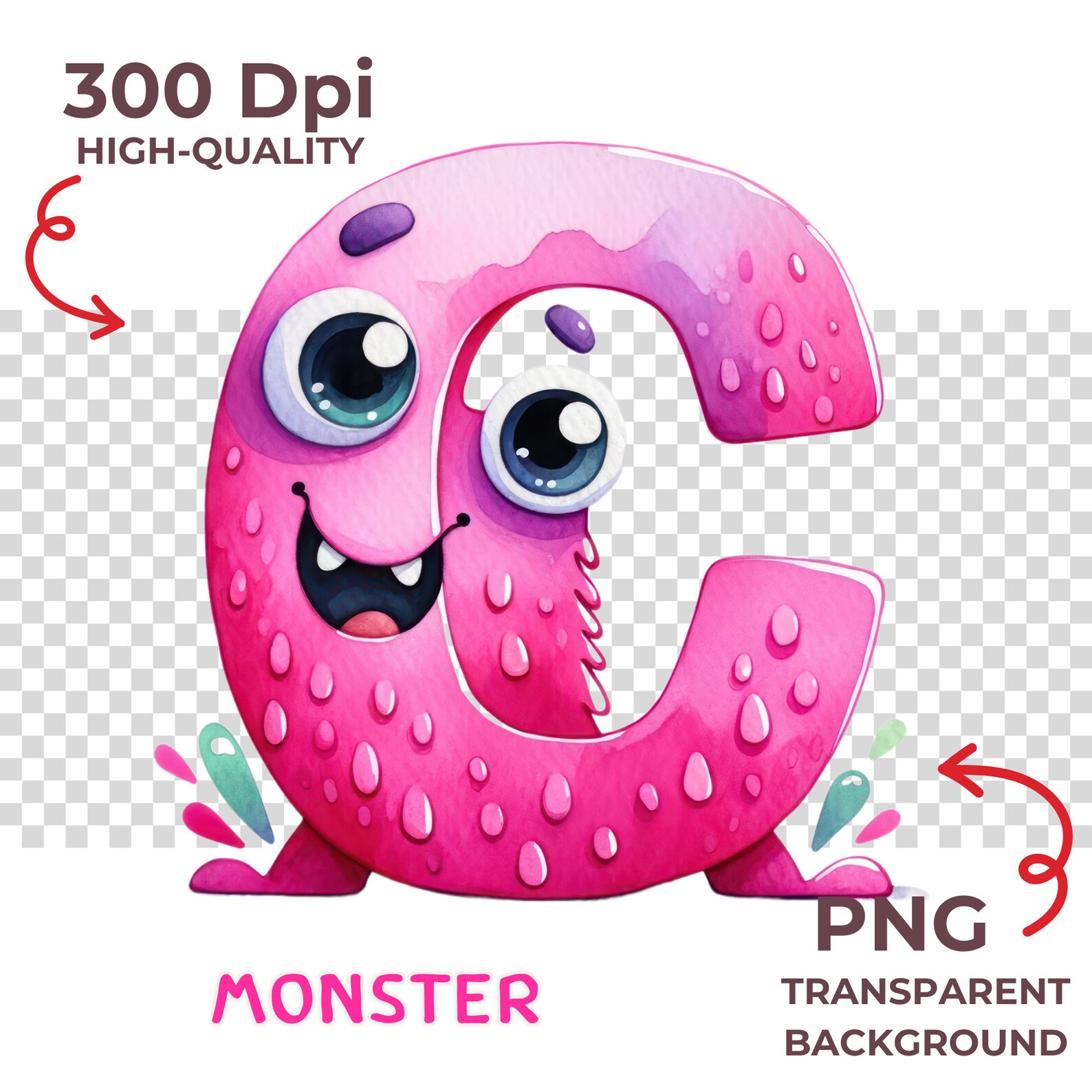 Cute Monster Lettering Clipart - Alphabet & Numbers Watercolor Set for ...