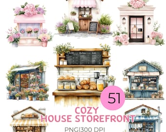 Whimsical Watercolor Storefront Clipart Bundle for Small Business Crafts